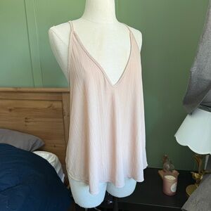 Free People Pale Pink Tan Plunging Neckline Top